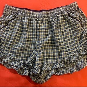 Aerie Blue and White Plaid High Waist Shorts